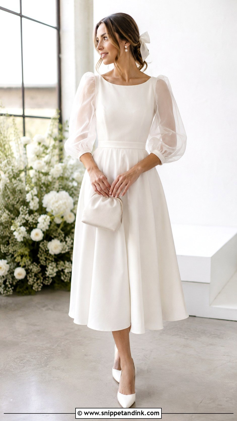 Puff Sleeve Midi Bride Dress - Snippet and Ink - 20 Midi Bride Dress Ideas