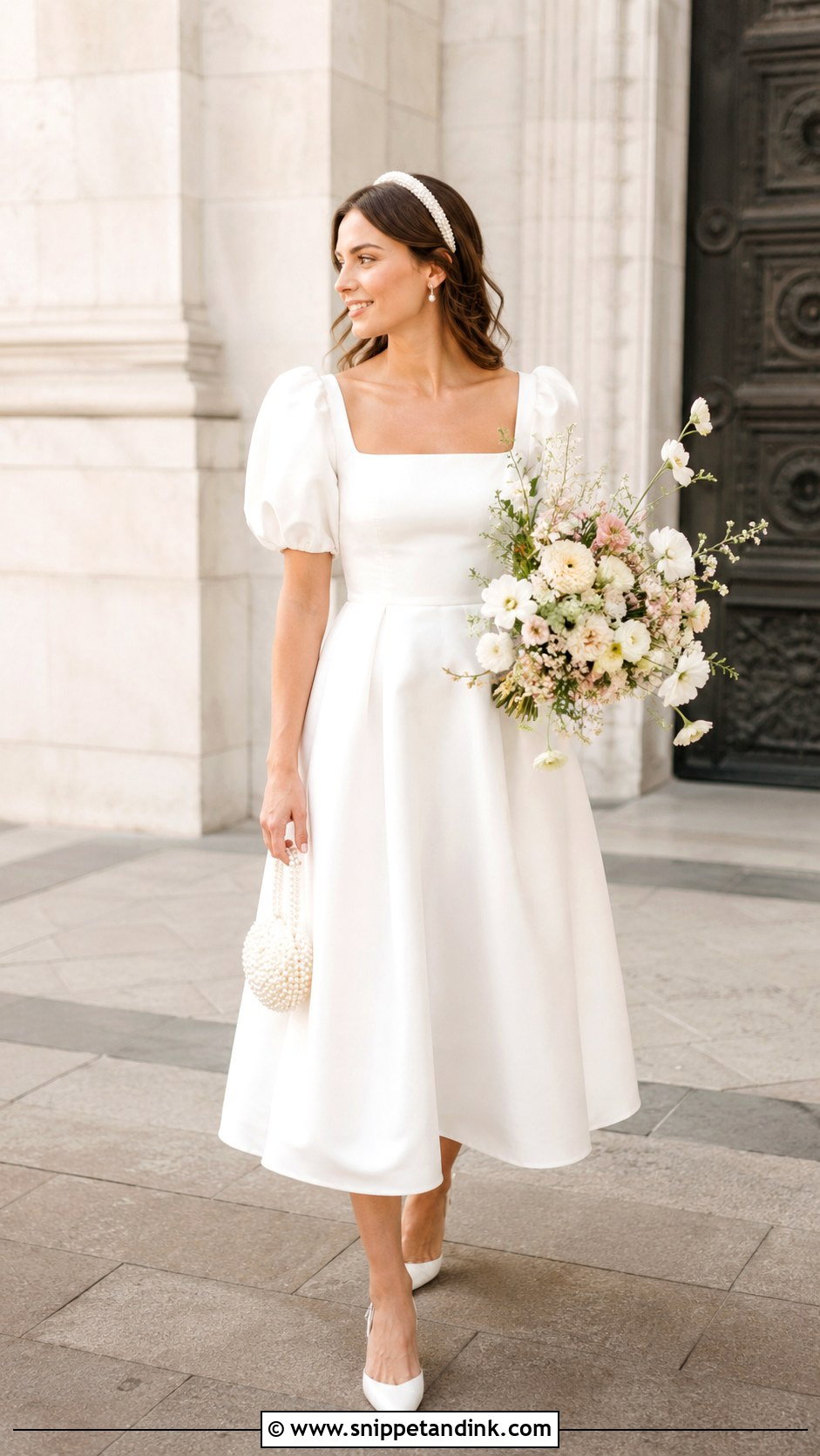 Puff Sleeve Midi Court Wedding Dress - Snippet and Ink - 20 Dress for Court Wedding Ideas