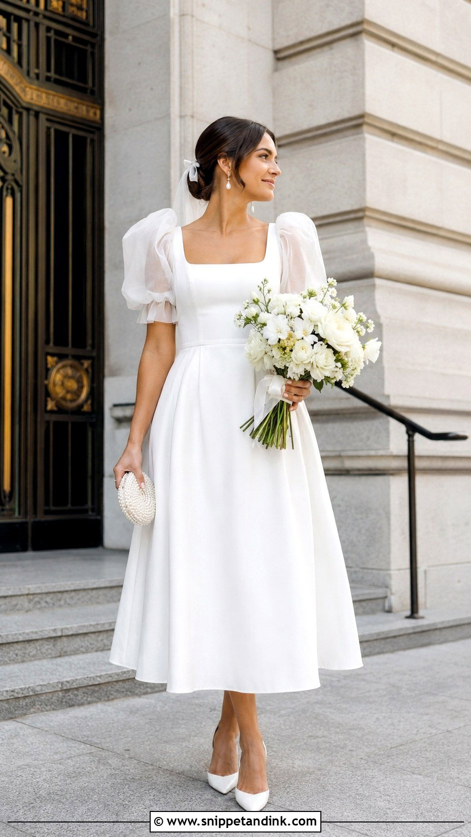 Puff Sleeve Midi Court Wedding Gown - Snippet and Ink - 20 Court Wedding Gown Ideas