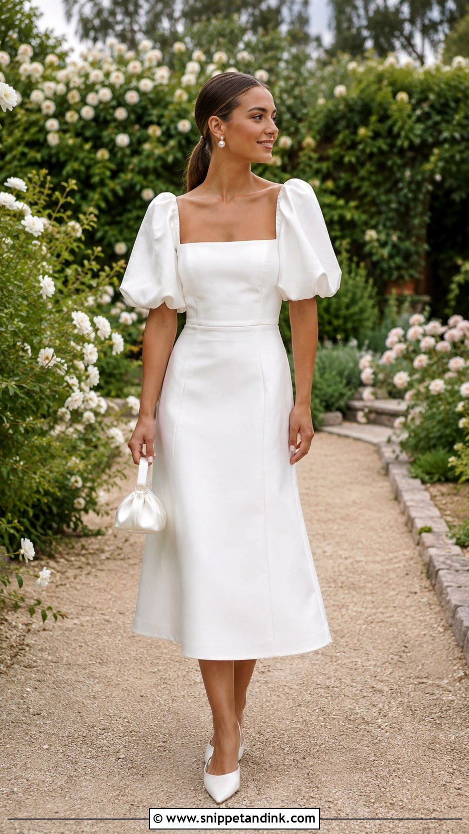 Puff Sleeve Midi Eloping Wedding Dress - Snippet and Ink - 20 Eloping Wedding Dress Ideas