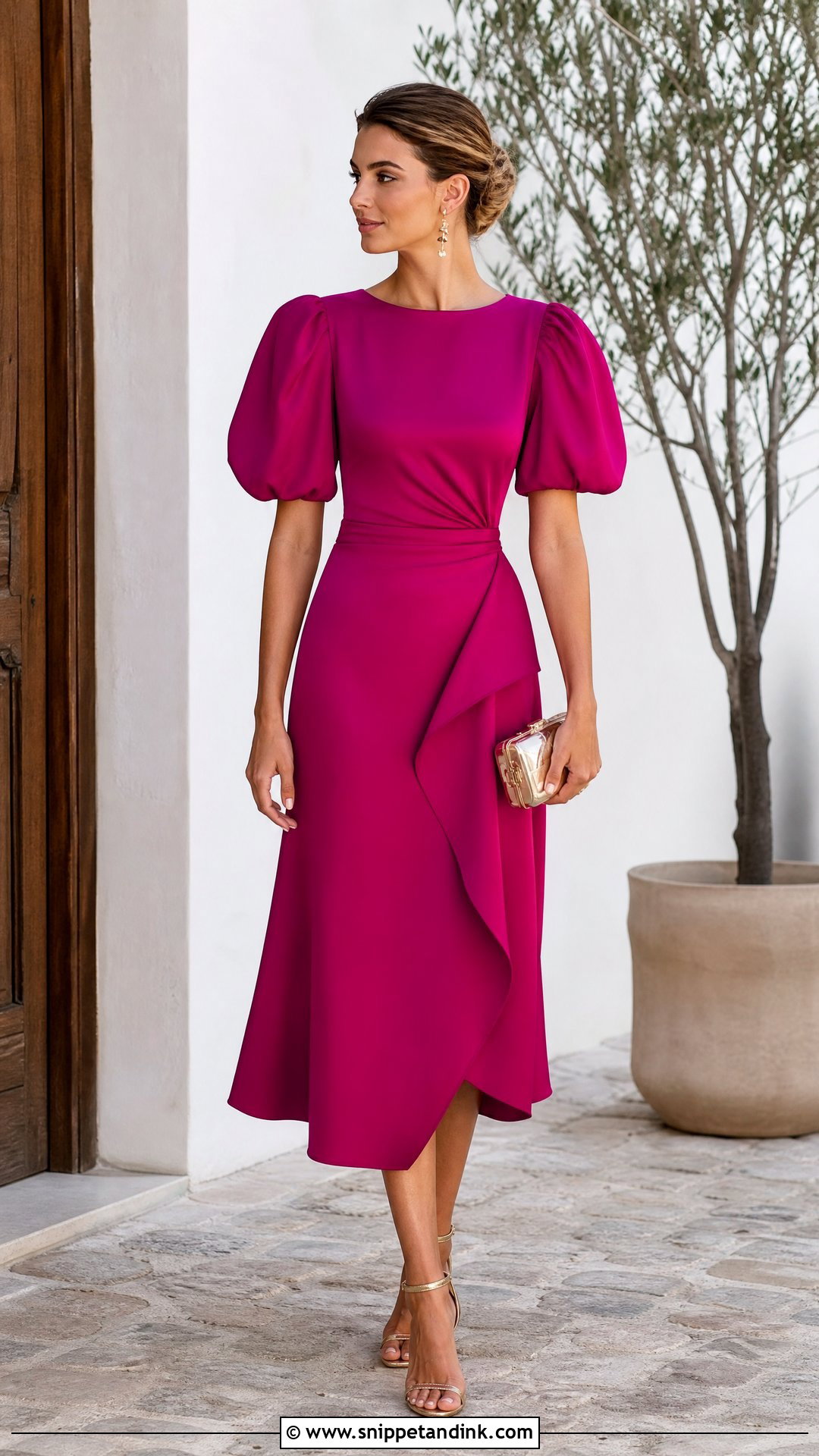 Puff Sleeve Midi Wedding Ceremony Outfit - Snippet and Ink - 20 Wedding Ceremony Outfit Ideas