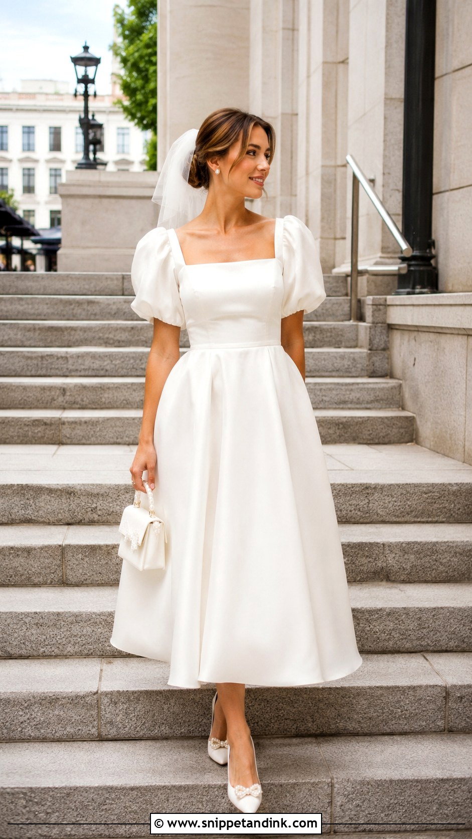 Puff Sleeve Midi Wedding Dress - Snippet and Ink - 30 Puff Sleeve Wedding Dress Ideas