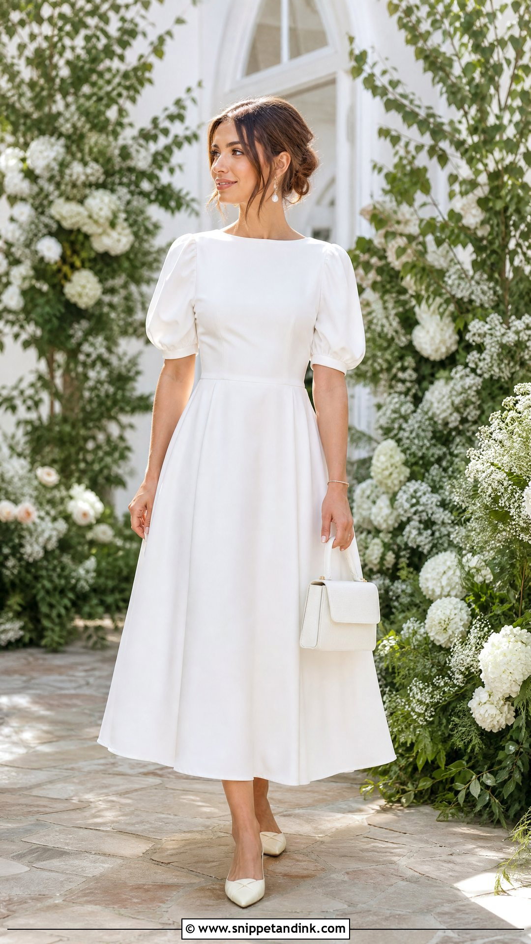 Puff Sleeve Midi Wedding Dress - Snippet and Ink - 20 Simple Casual Wedding Dress Ideas