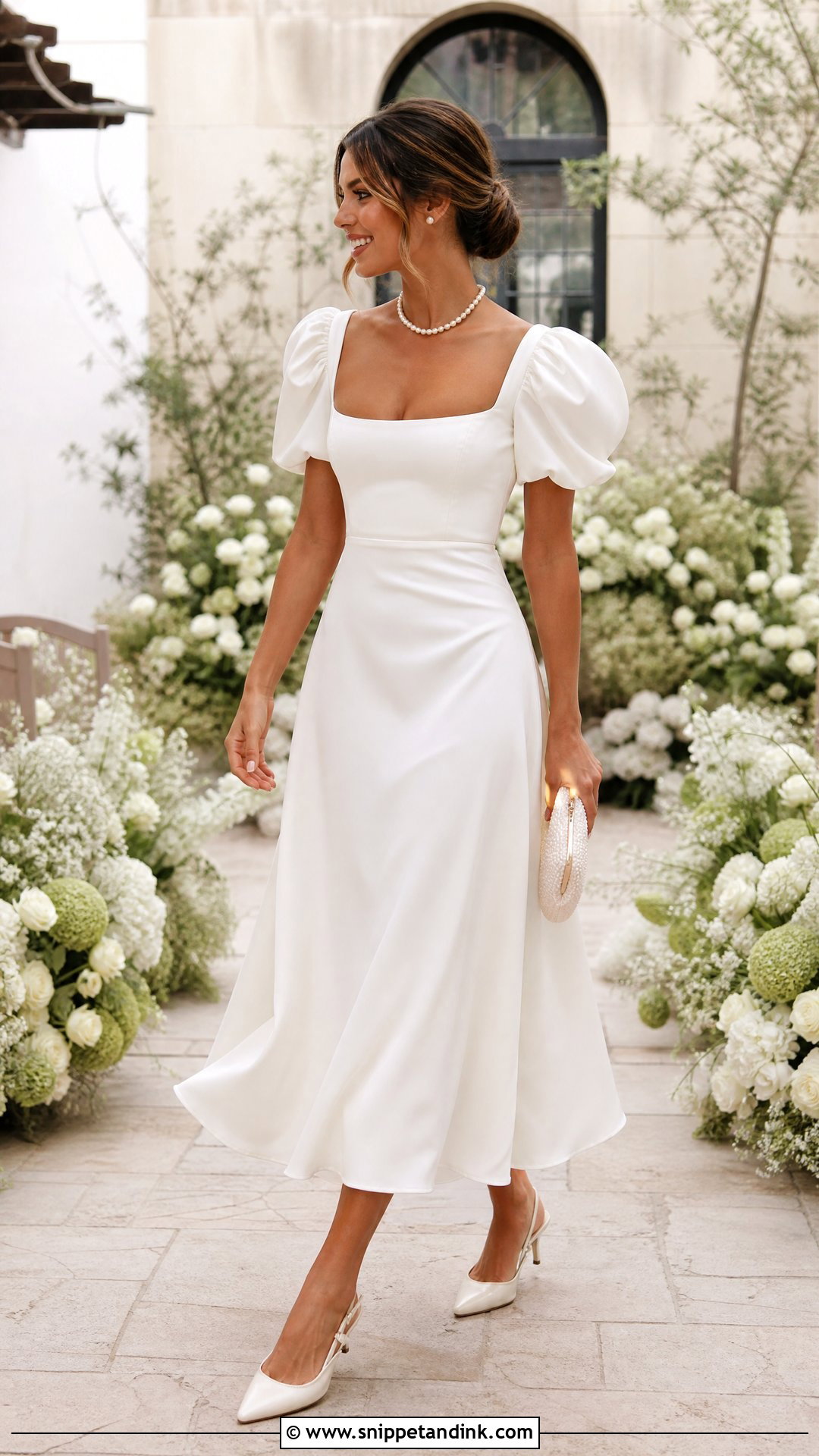 Puff Sleeve Midi Wedding Dress - Snippet and Ink - 20 Simple Intimate Wedding Dress Ideas