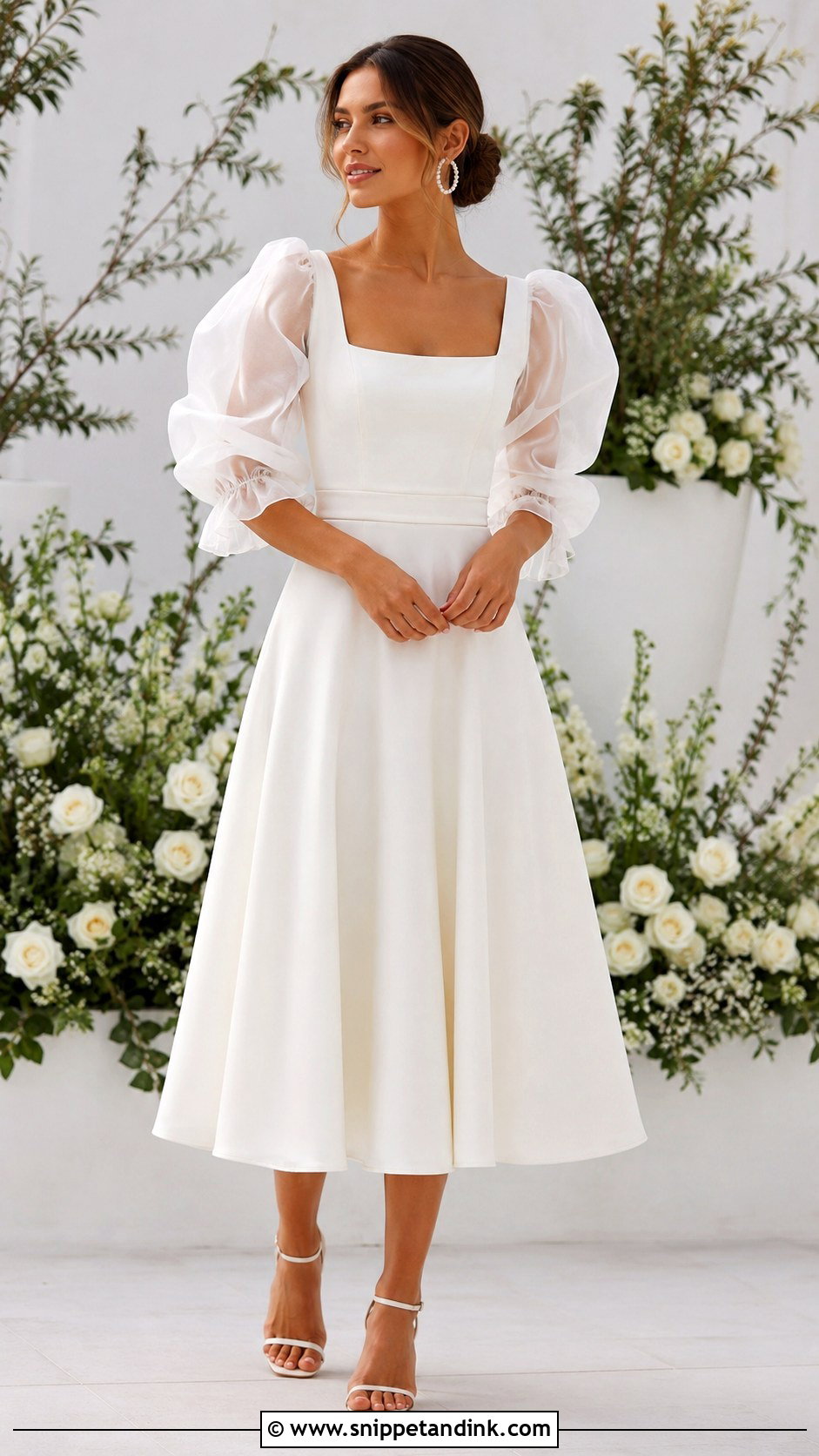 Puff Sleeve Midi Wedding Dress - Snippet and Ink - 20 Midi Length Wedding Dress Ideas