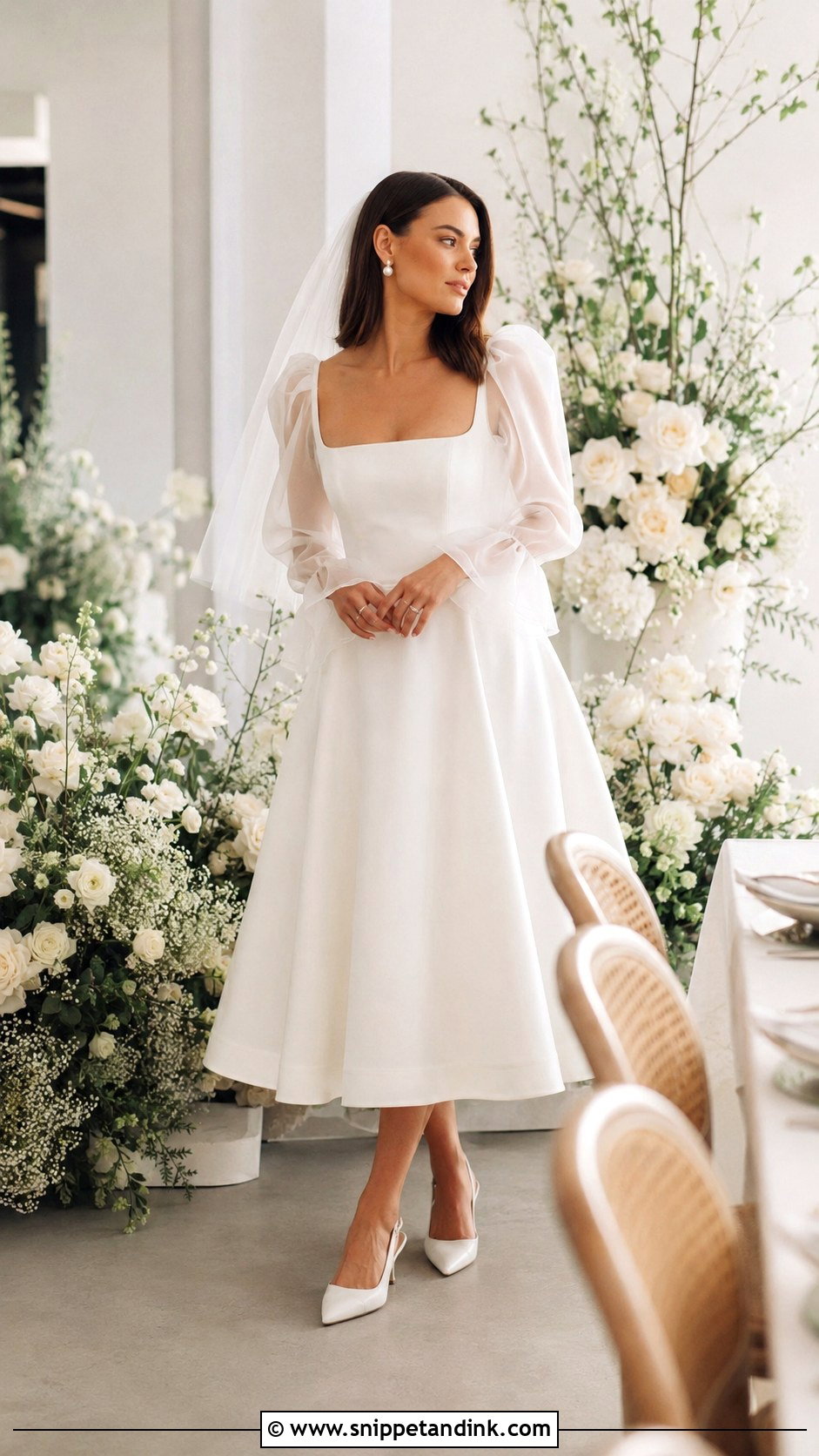 Puff Sleeve Midi Wedding Dress - Snippet and Ink - 20 Midi Wedding Dresses