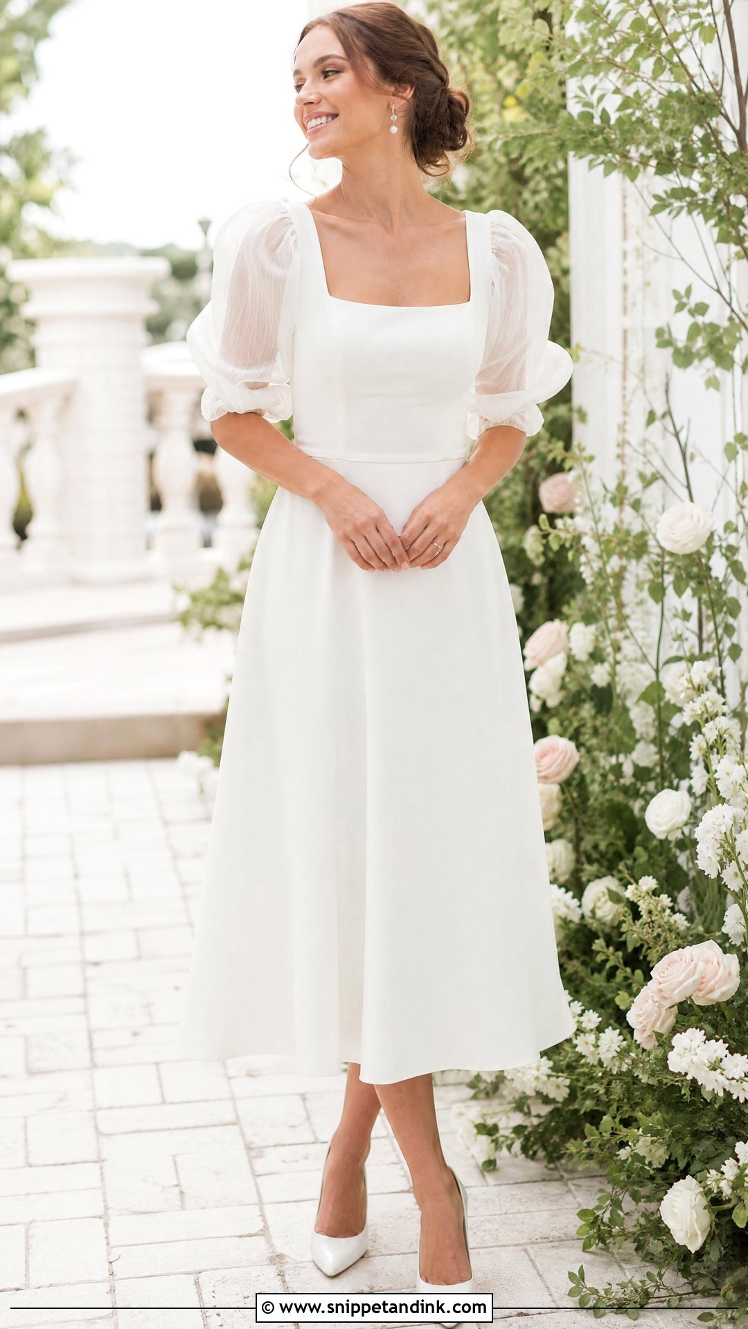 Puff Sleeve Midi Wedding Dress - Snippet and Ink - 25 Mid Length Wedding Dress Ideas