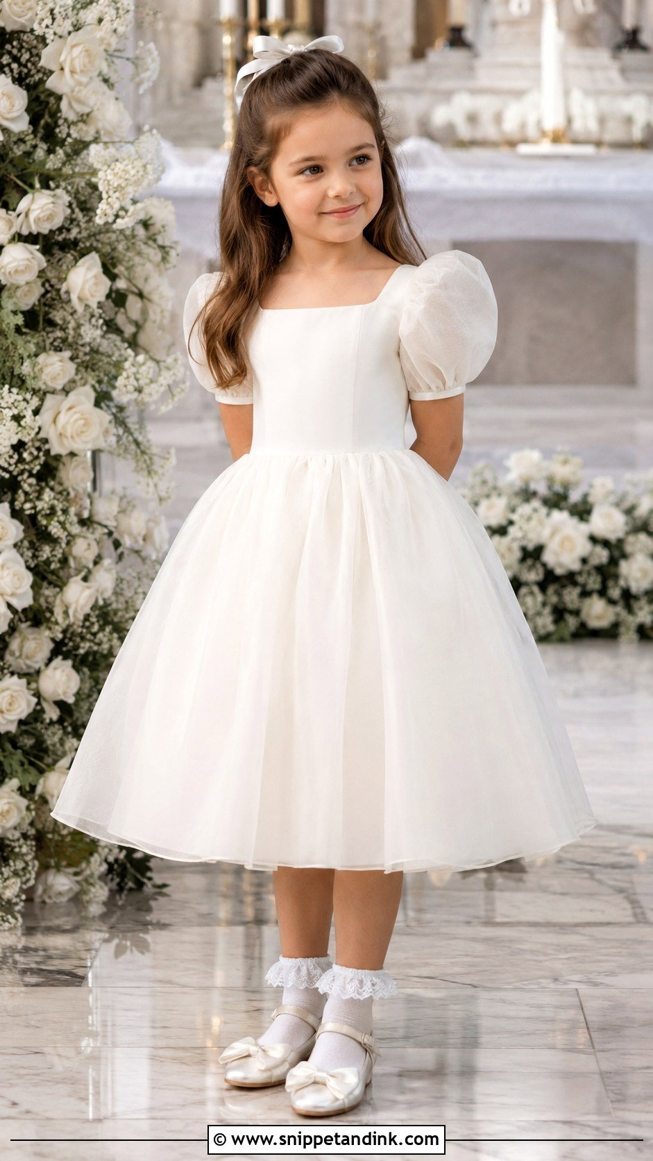 Puff Sleeve Mini Bride Dress With Bow Shoes - Snippet and Ink - 20 Mini Bride Dress Kids Ideas