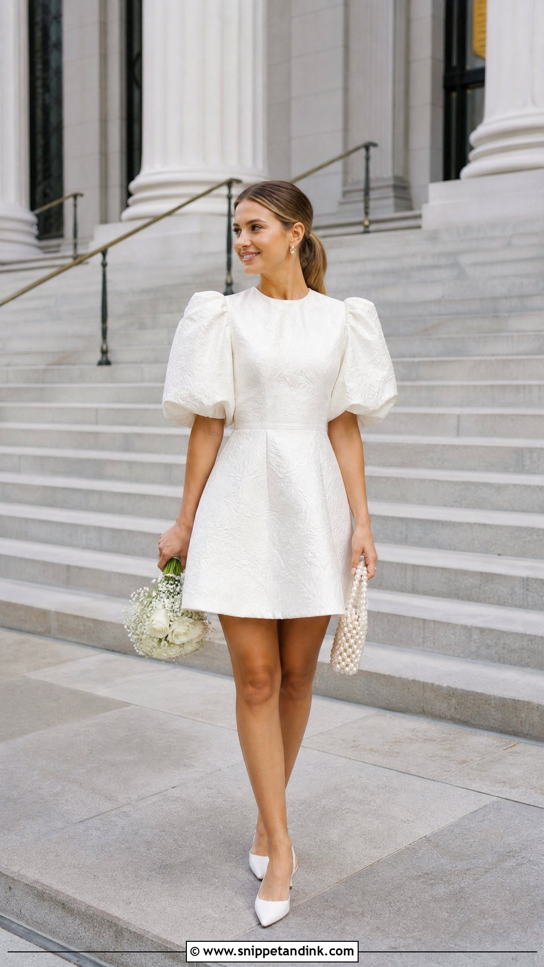 Puff Sleeve Mini Civil Ceremony Wedding Dress - Snippet and Ink - 25 Civil Ceremony Wedding Dress Ideas