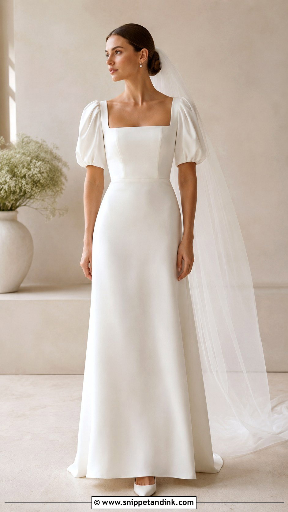 Puff Sleeve Minimalist Wedding Dress - Snippet and Ink - 30 Puff Sleeve Wedding Dress Ideas