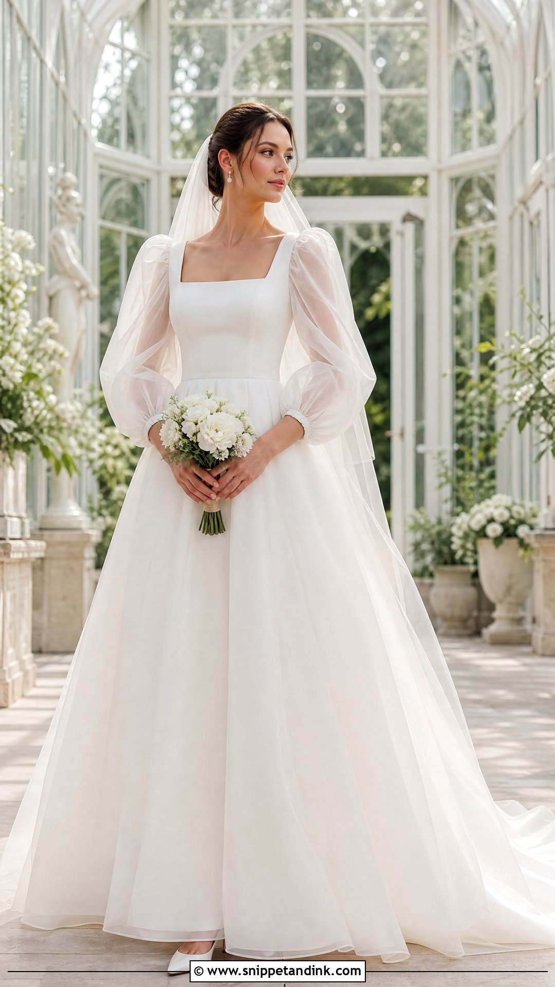Puff Sleeve Organza A Line Princess Wedding Dress - Snippet and Ink - 20 Wedding Dresses a Line Princess