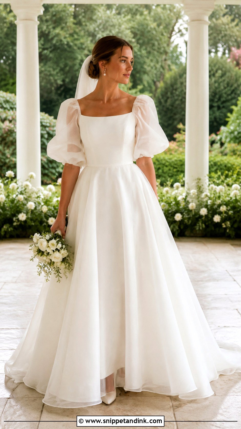 Puff Sleeve Organza A Line Wedding Dress - Snippet and Ink - 20 Simple Unique Wedding Dresses