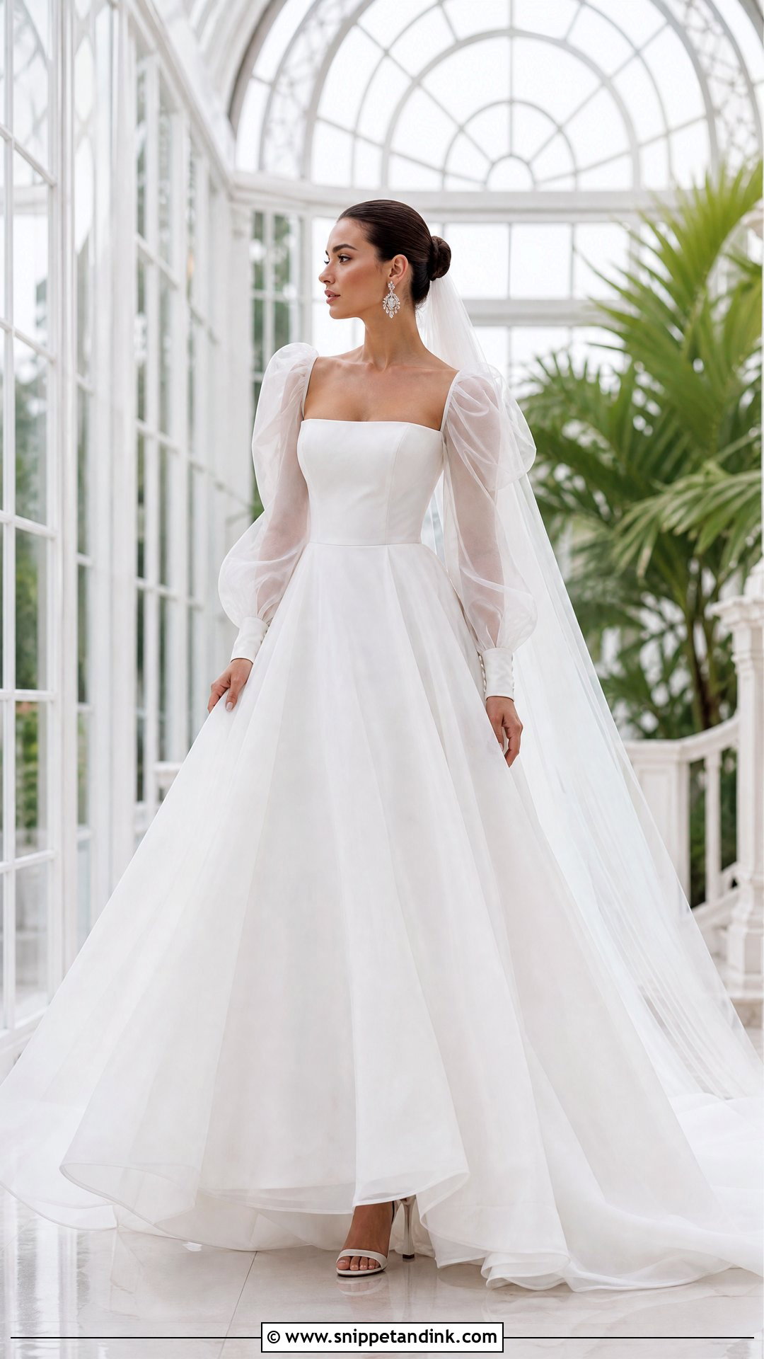 Puff Sleeve Organza Ball Gown Wedding Dress - Snippet and Ink - 20 Bride Dress Long Sleeve Ideas