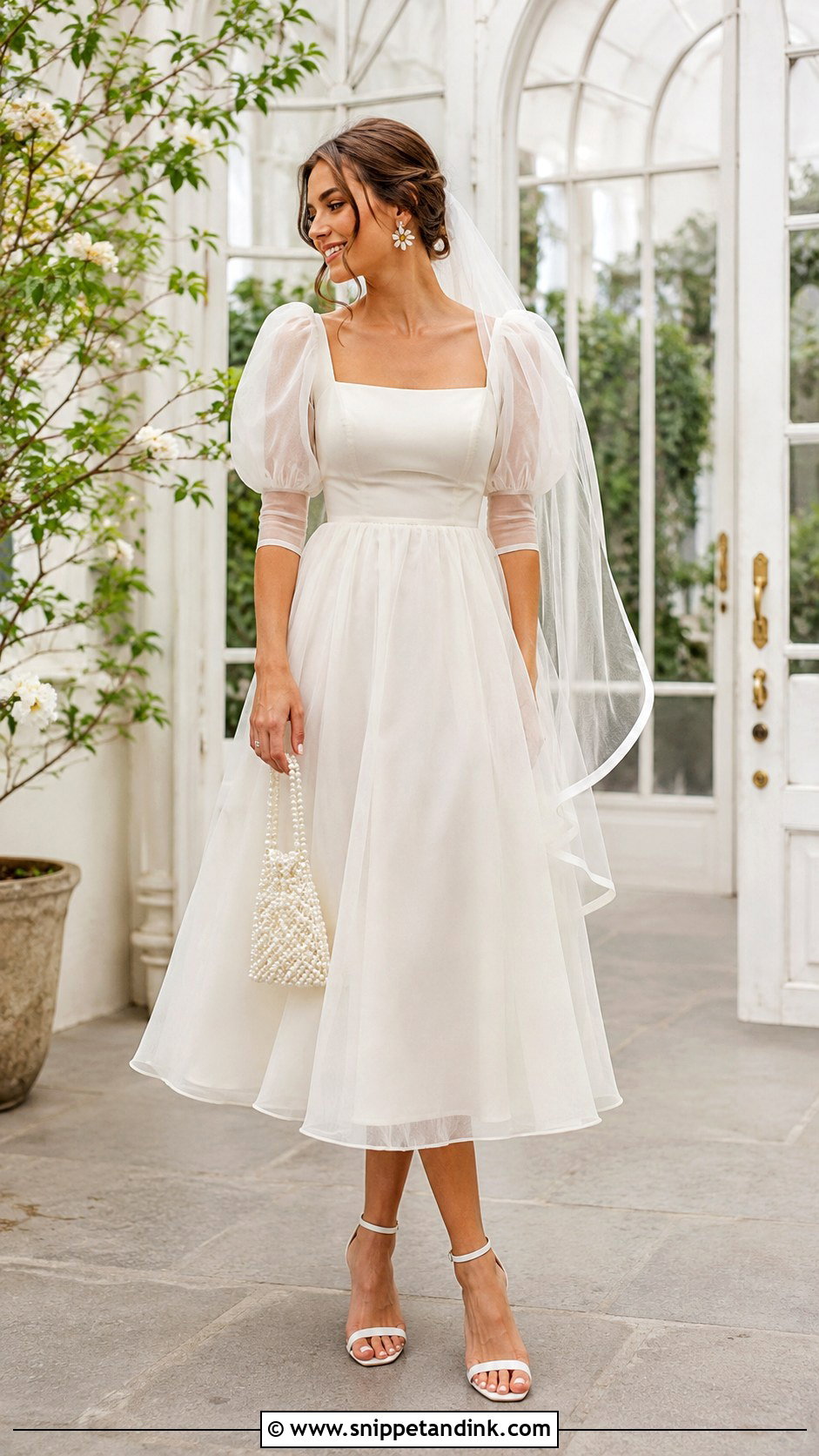 Puff Sleeve Organza Midi Wedding Dress - Snippet and Ink - 20 Elegant Midi Wedding Dress Ideas