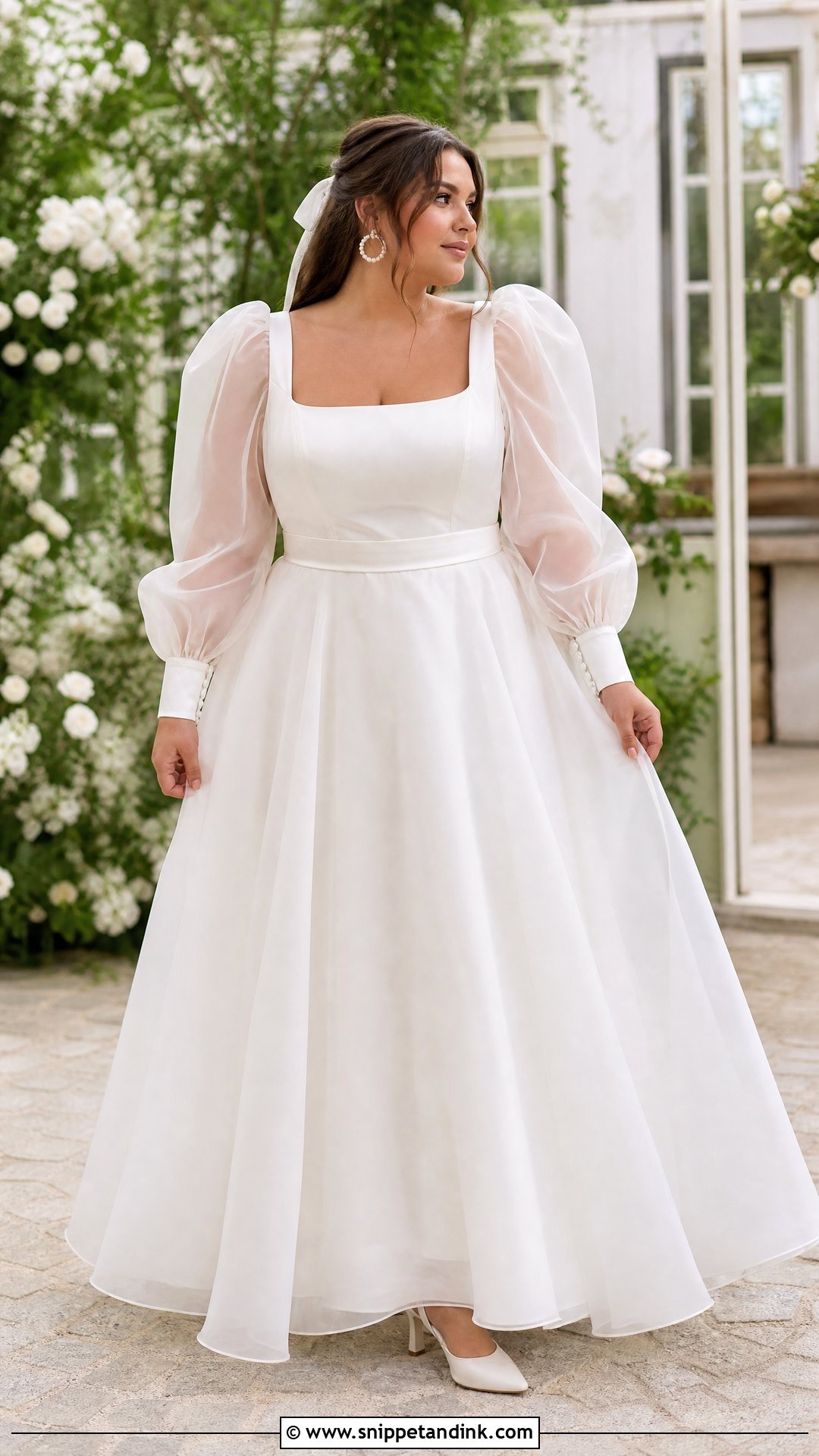 Puff Sleeve Organza Plus Size Wedding Dress - Snippet and Ink - 20 Vintage Plus Size Wedding Dresses