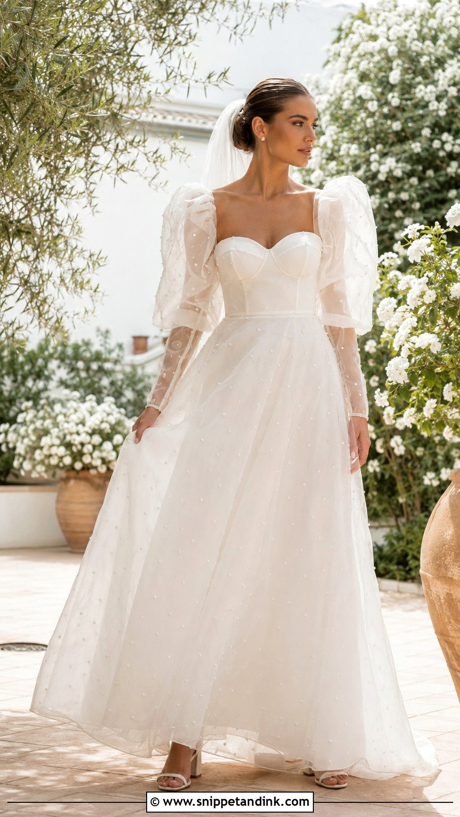 Puff Sleeve Organza Wedding Dress - Snippet and Ink - 20 Mediterranean Wedding Dress Ideas