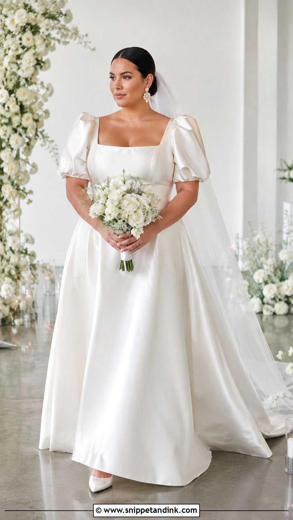 Puff Sleeve Satin Wedding Dress - Snippet and Ink - 20 Curvy Wedding Dress Sleeves