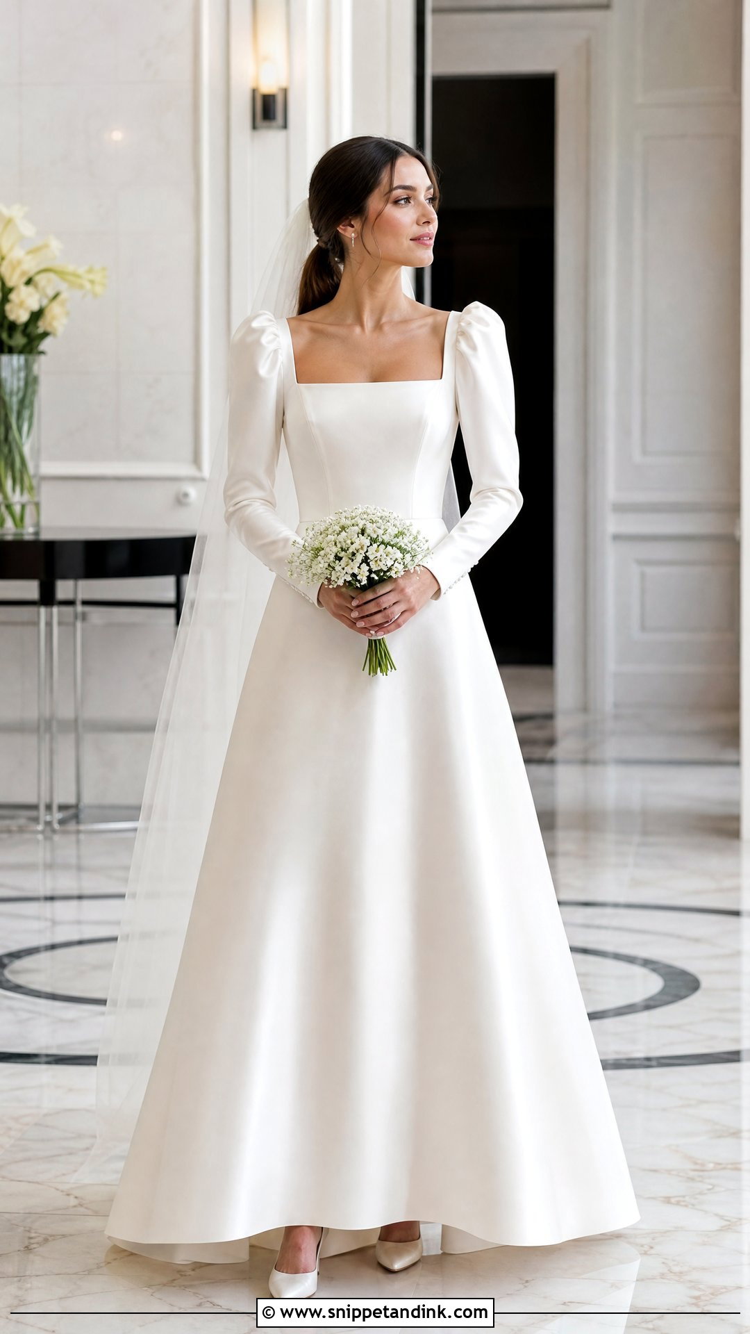 Puff Sleeve Satin Winter Wedding Dress - Snippet and Ink - 20 Winter Wedding Dress with Sleeves