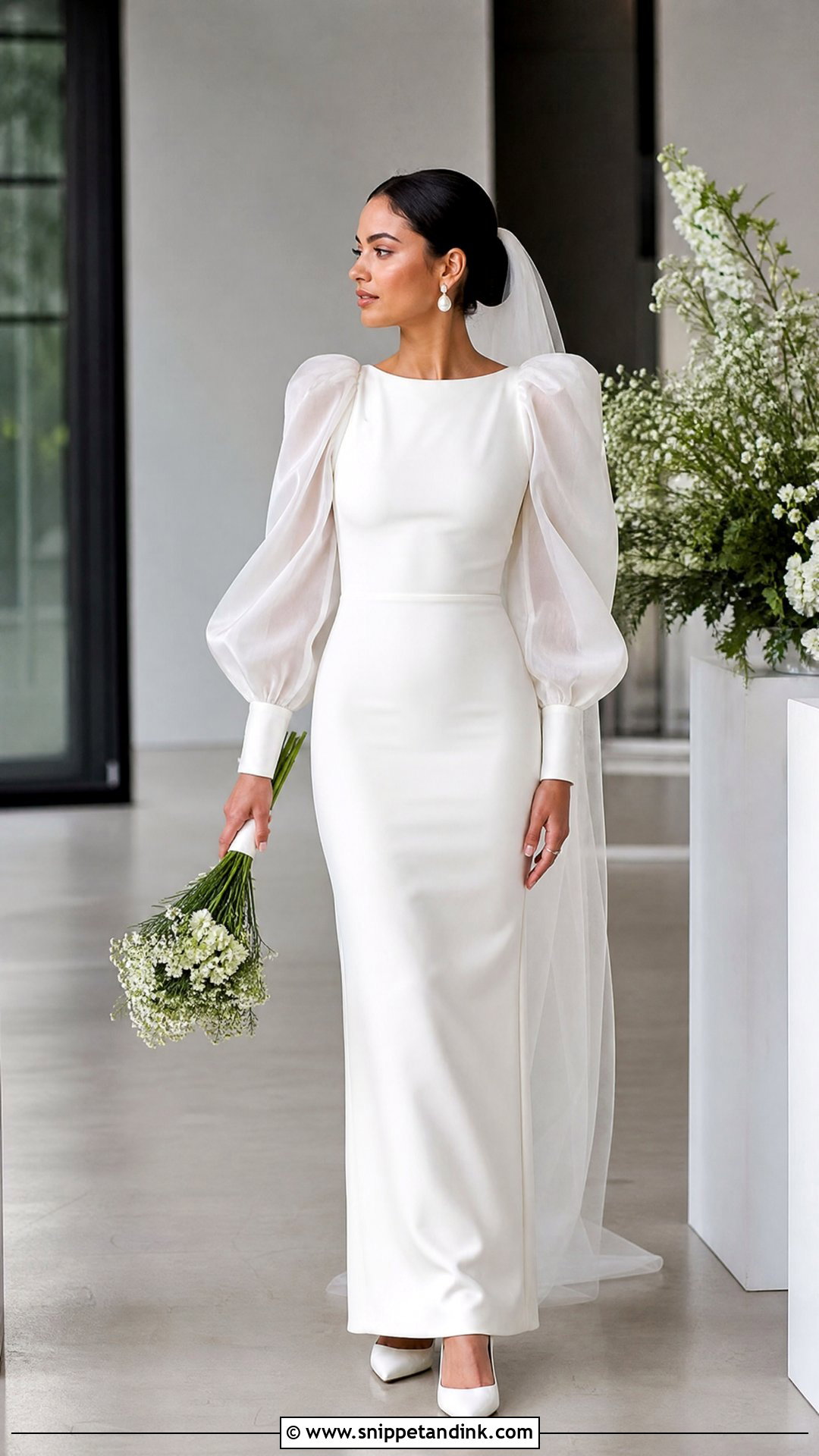 Puff Sleeve Sheath Wedding Dress - Snippet and Ink - 20 Sheath Wedding Dress with Sleeves