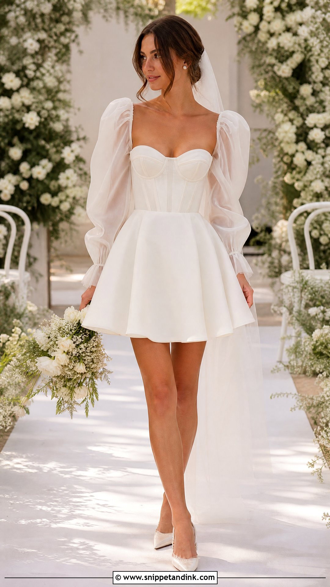 Puff Sleeve Short Corset Wedding Dress - Snippet and Ink - 20 Short Corset Wedding Dress Ideas