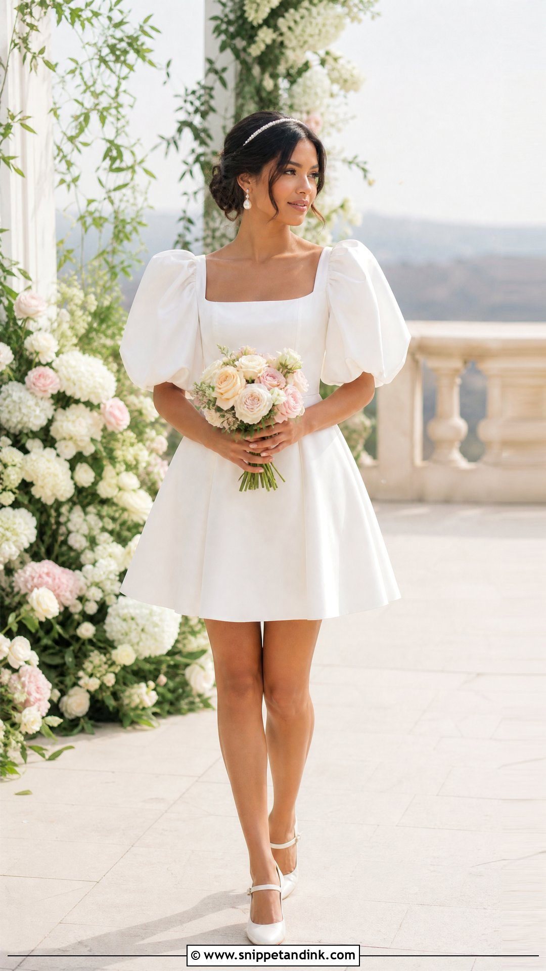 Puff Sleeve Short Satin Wedding Dress - Snippet and Ink - 20 Short Satin Wedding Dress Ideas