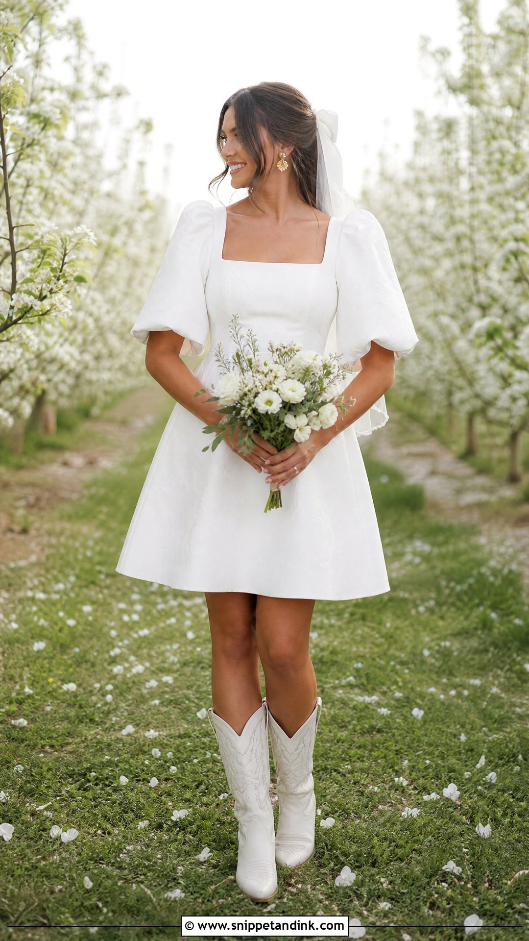 Puff Sleeve Short Wedding Dress With Cream Cowboy Boots - Snippet and Ink - 20 Short Wedding Dress with Boots Ideas