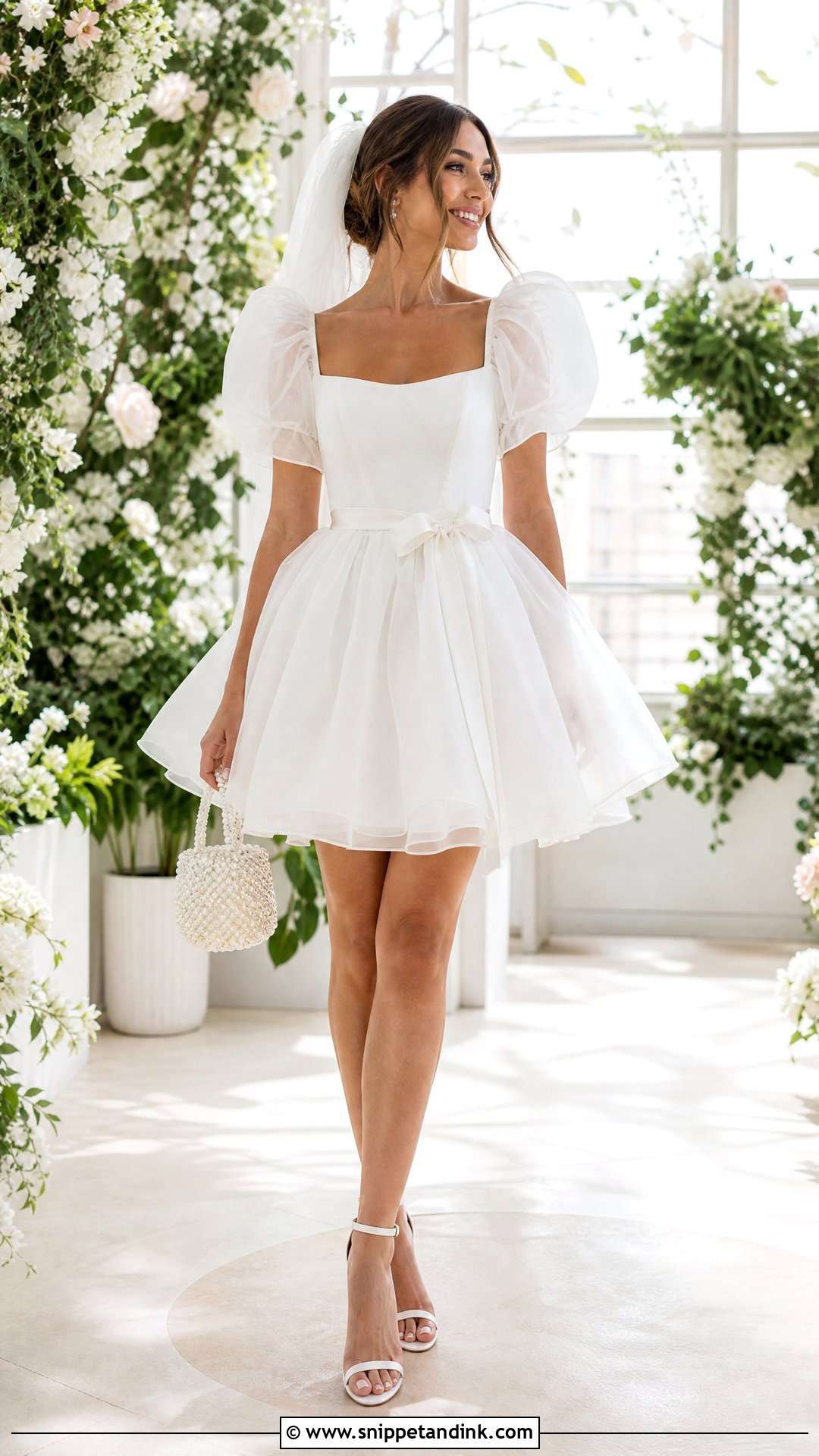 Puff Sleeve Short Wedding Dress With Waist Bow - Snippet and Ink - 20 Short Wedding Dress with Bow Ideas