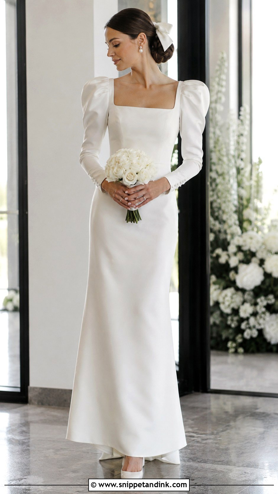 Puff Sleeve Silk Wedding Dress - Snippet and Ink - 20 Long Sleeve Silk Wedding Dress Ideas