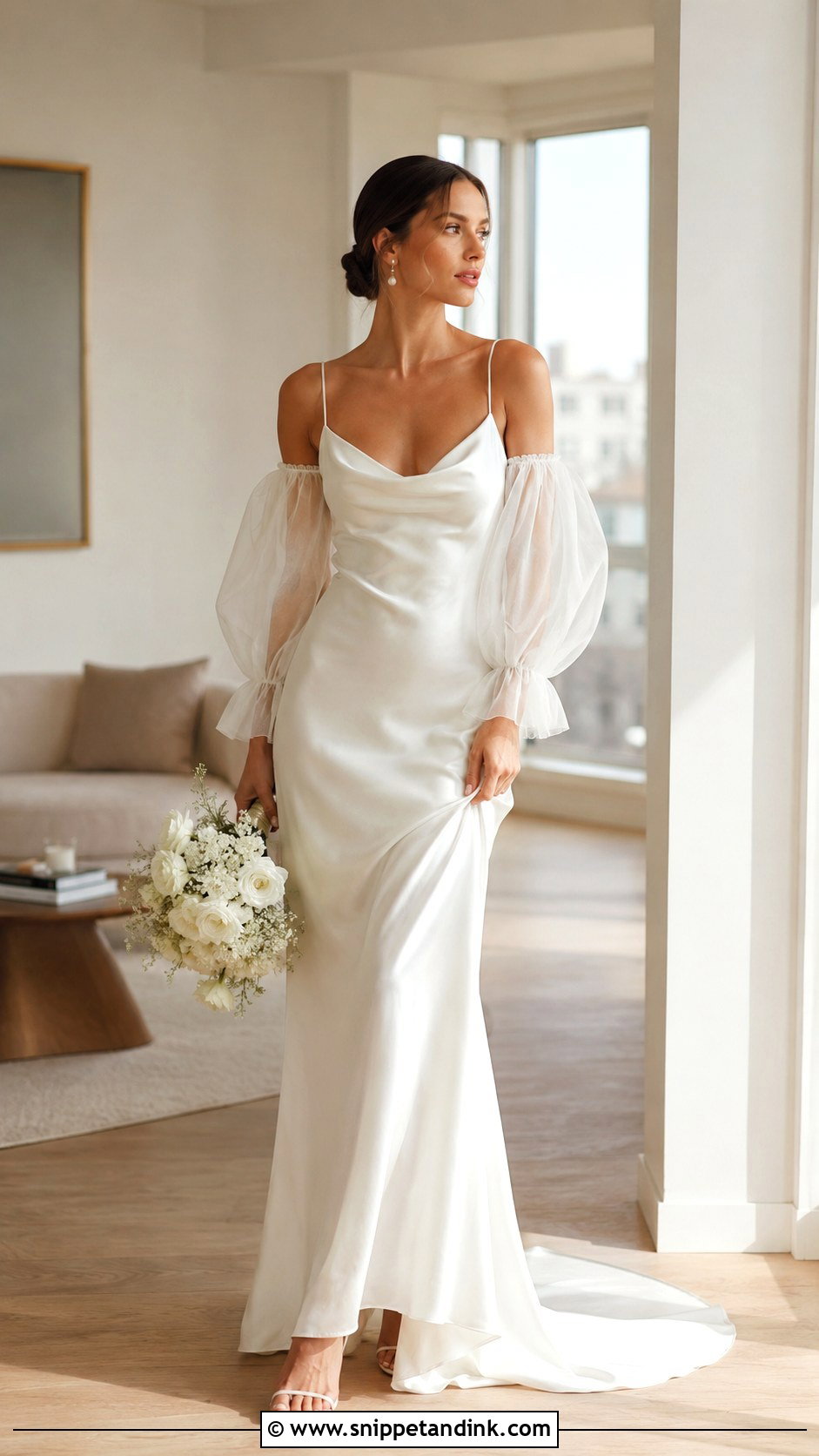 Puff Sleeve Slip Wedding Dress - Snippet and Ink - 30 Puff Sleeve Wedding Dress Ideas