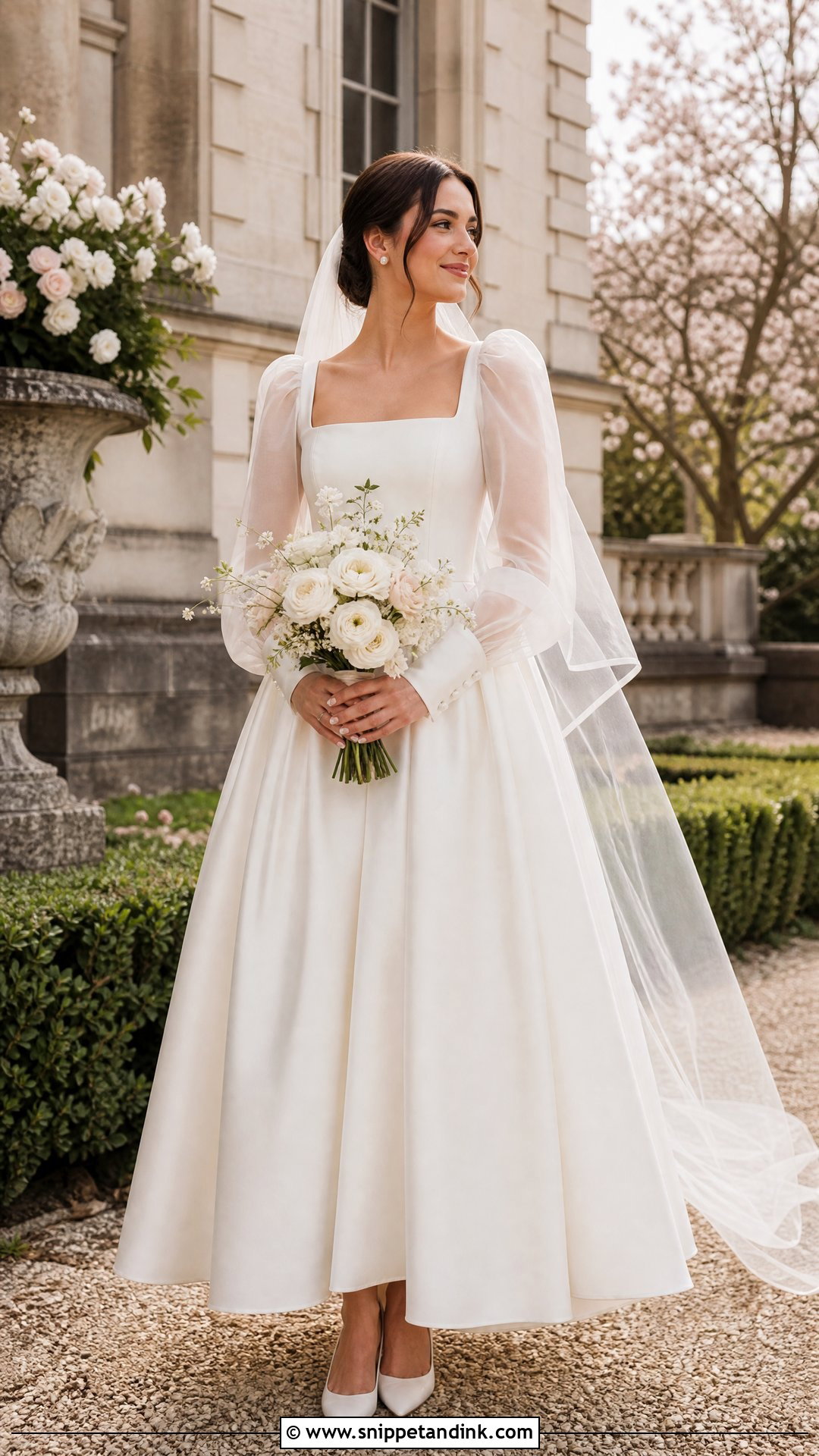 Puff Sleeve Square Neck A Line Wedding Dress - Snippet and Ink - 20 Square Neck Wedding Dress Aline Ideas