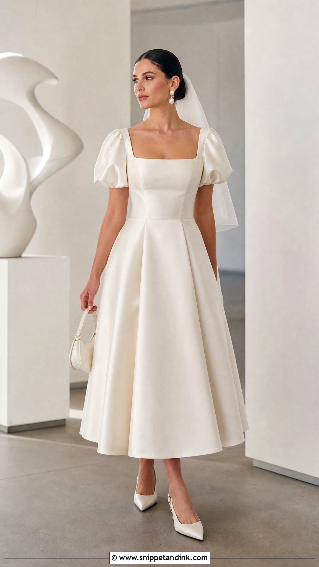 Puff Sleeve Square Neck Tea Length Wedding Dress - Snippet and Ink - 20 Tea Length Wedding Dress with Sleeves