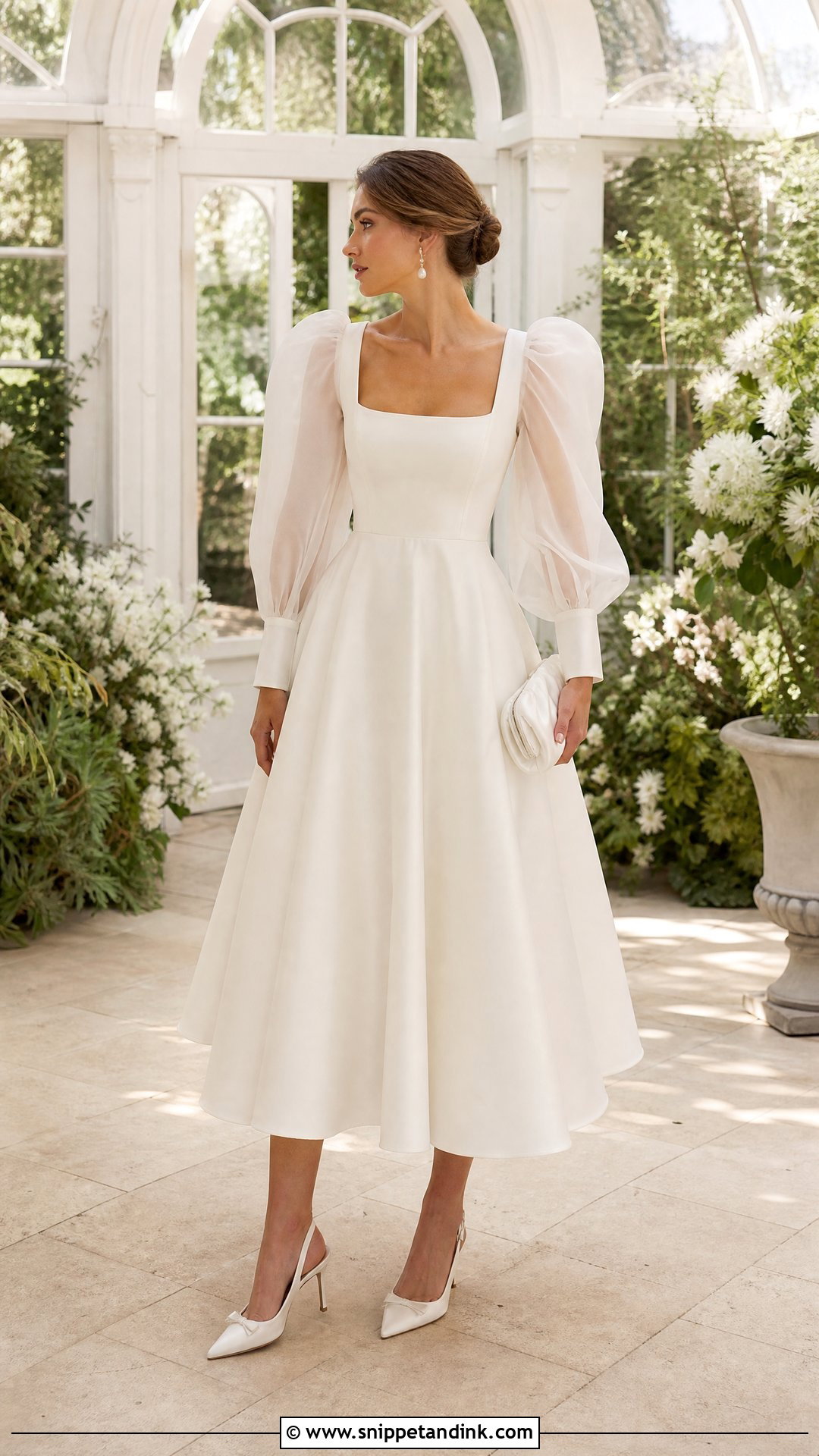 Puff Sleeve Tea Length Wedding Dress - Snippet and Ink - 20 Tea Length Wedding Ideas