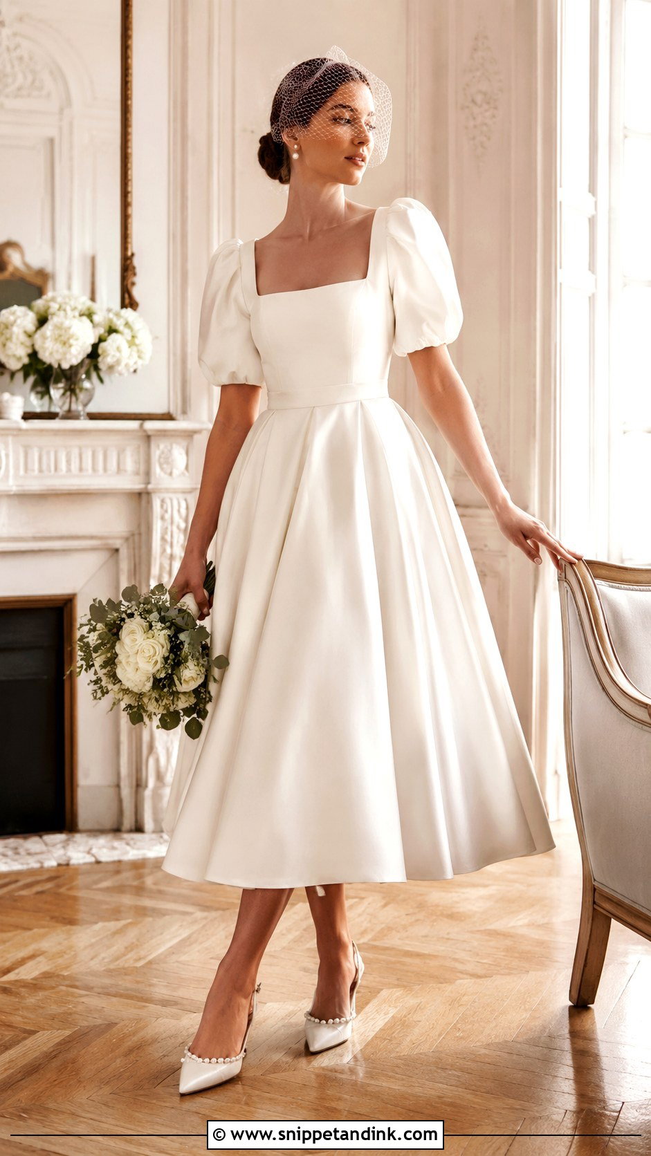 Puff Sleeve Tea Length Wedding Dress - Snippet and Ink - 30 Puff Sleeve Wedding Dress Ideas