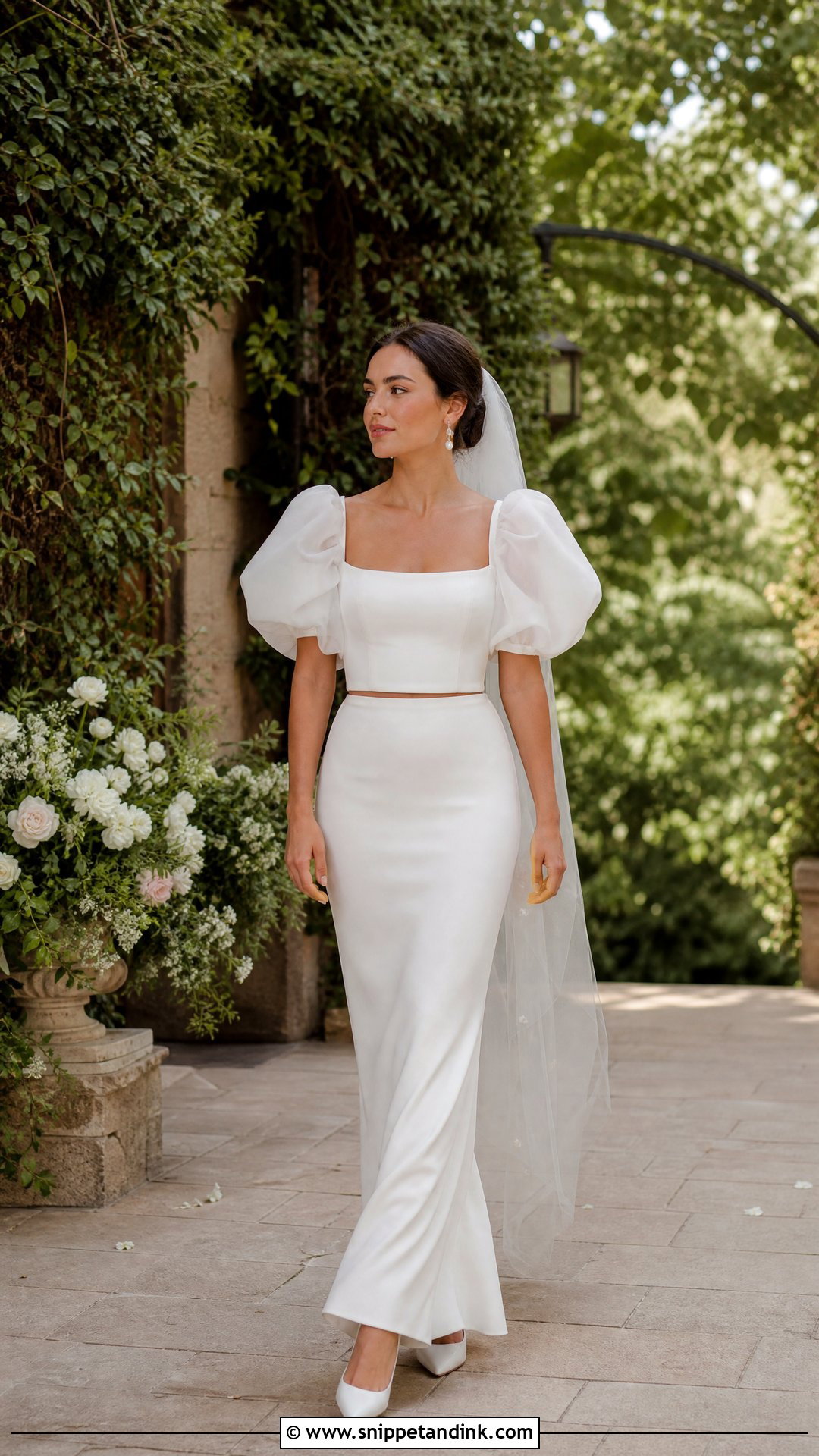 Puff Sleeve Top And Column Skirt Wedding Dress Separates - Snippet and Ink - 20 Wedding Dress Separates Ideas