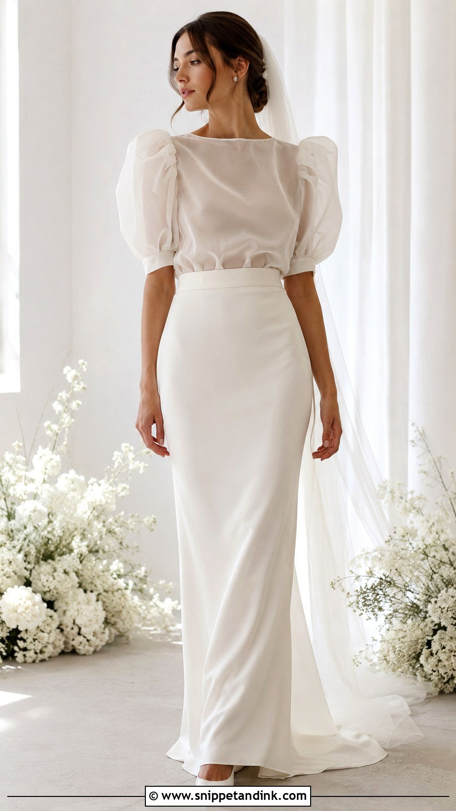 Puff Sleeve Top And Slim Skirt Wedding Dress - Snippet and Ink - 25 Top and Skirt Wedding Dress Ideas