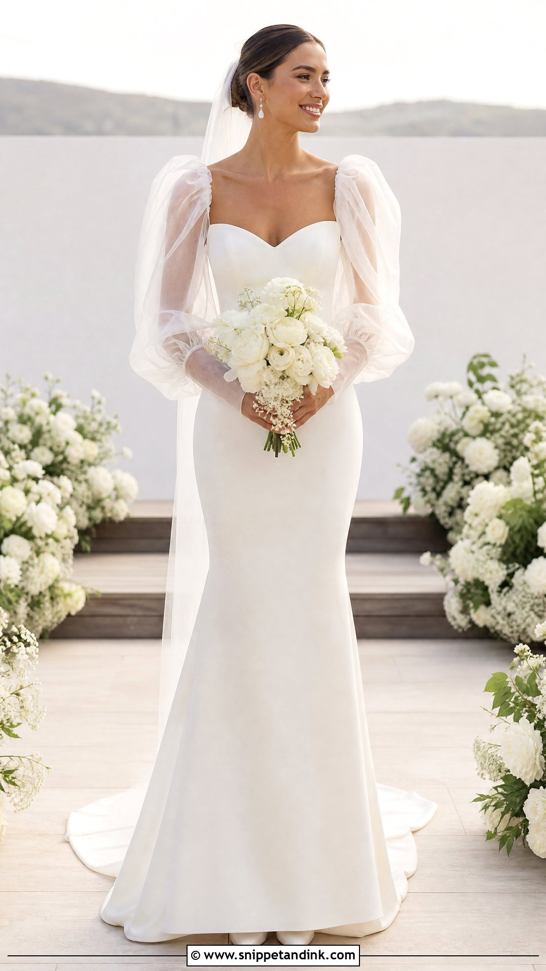 Puff Sleeve Trumpet Wedding Dress - Snippet and Ink - 20 Trumpet Wedding Dress with Sleeves