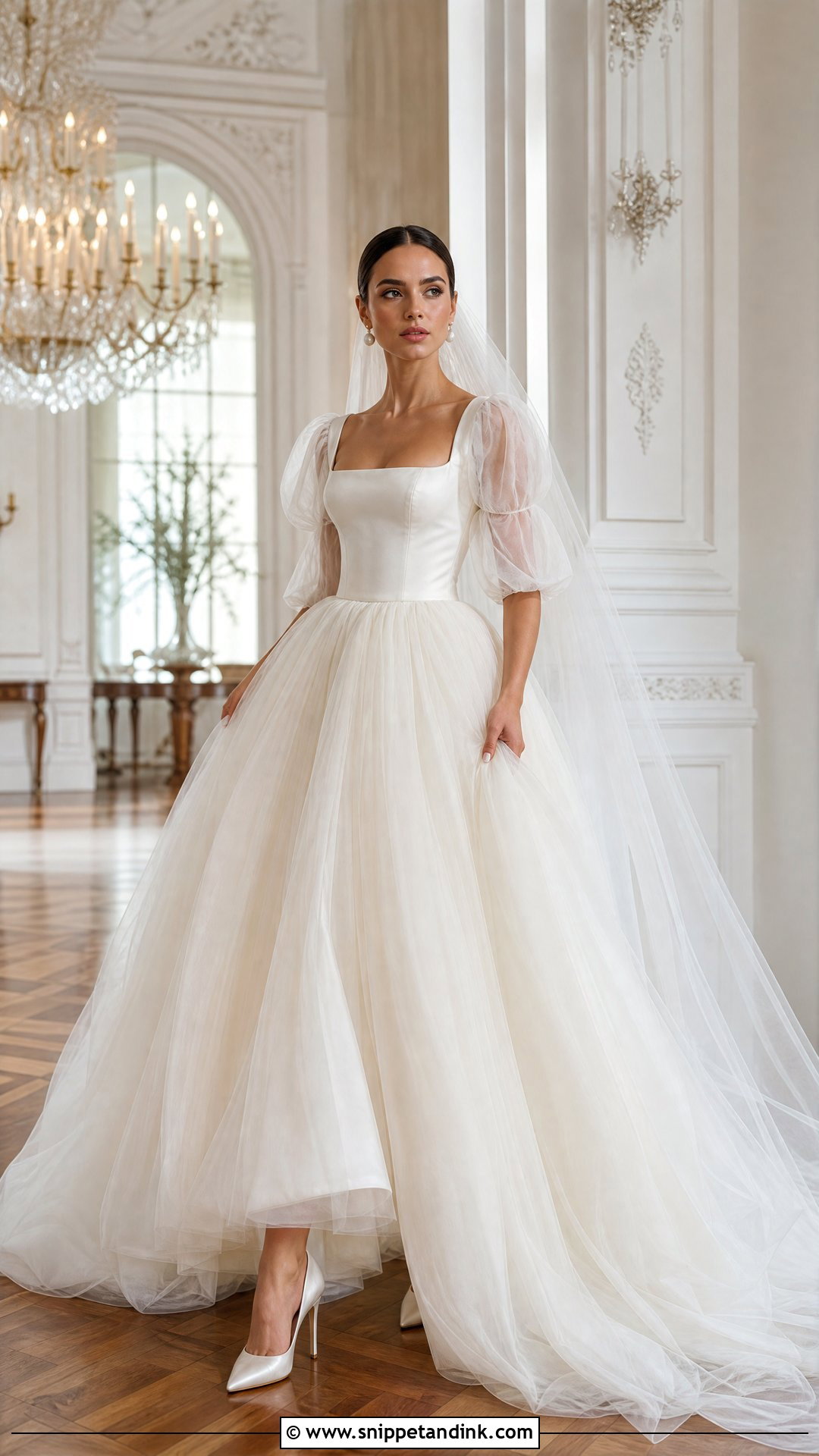 Puff Sleeve Tulle Ball Gown - Snippet and Ink - 20 Tulle Sleeve Wedding Dress Ideas