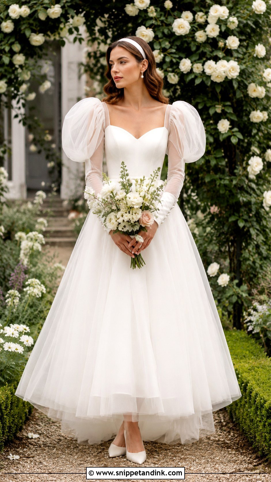 Puff Sleeve Tulle Bridal Dress - Snippet and Ink - 20 Long Sleeve Bridal Dresses