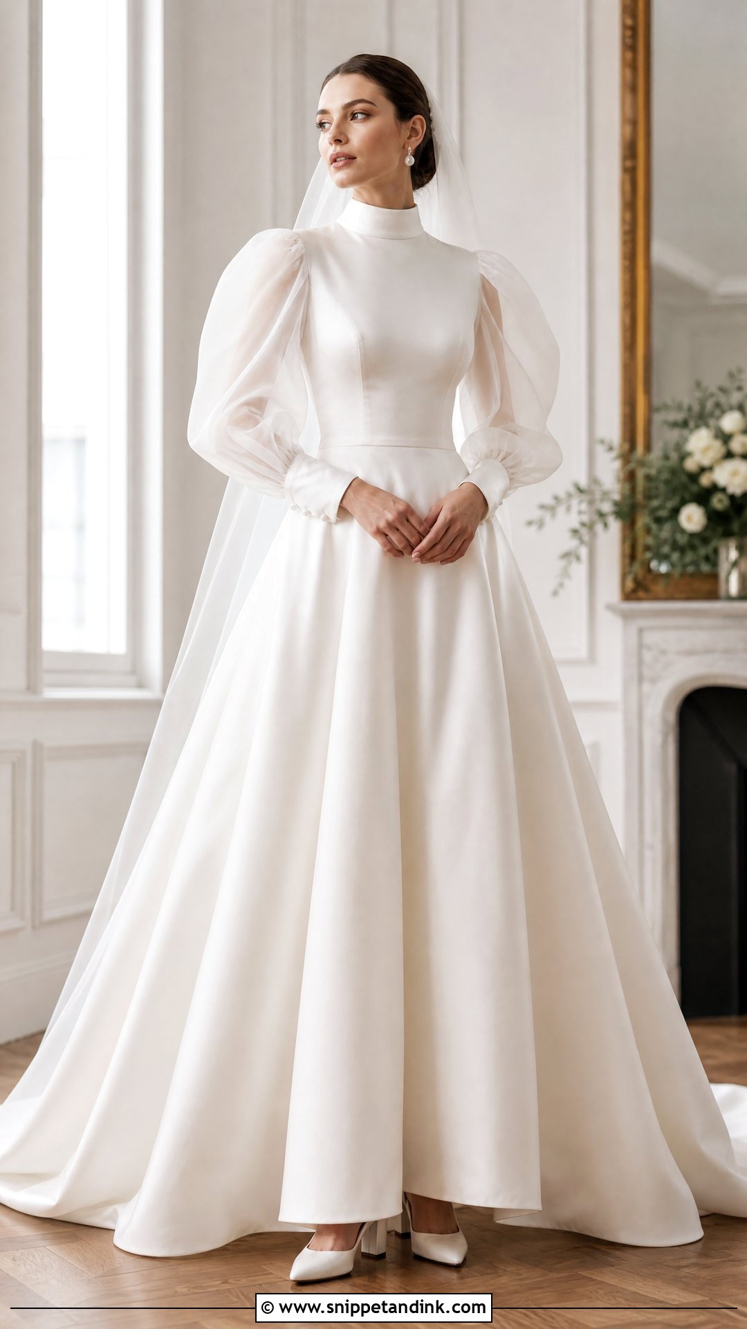 Puff Sleeve Turtle Neck Wedding Gown - Snippet and Ink - 20 Turtle Neck Wedding Gown Ideas