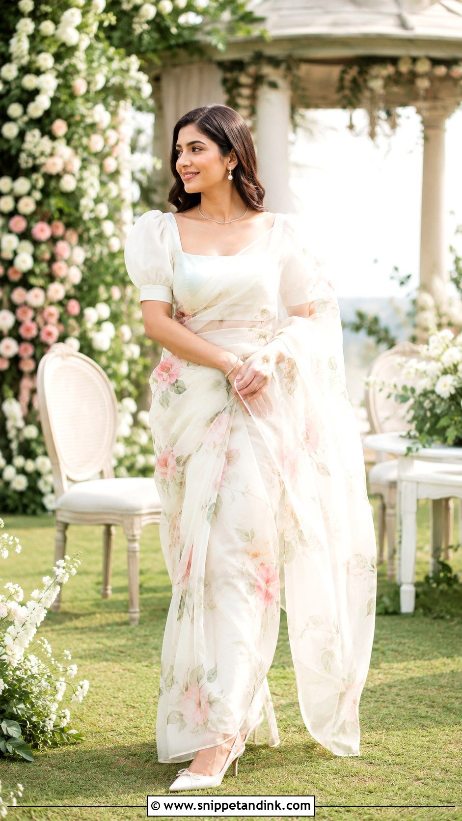 Puff Sleeve Wedding Blouse With Organza Saree - Snippet and Ink - 20 Wedding Blouse Designs