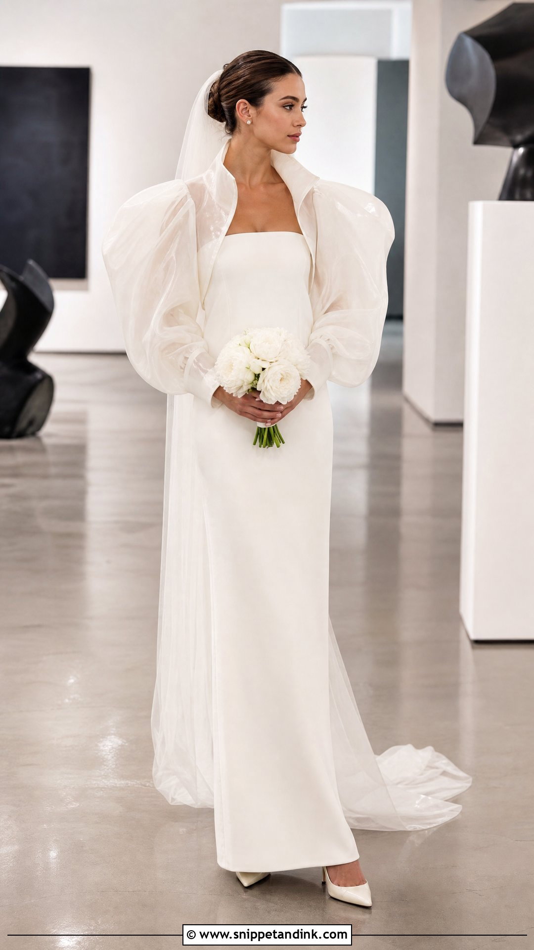Puff Sleeve Wedding Bolero Jacket With Minimal Dress - Snippet and Ink - 20 Wedding Bolero Jacket Ideas