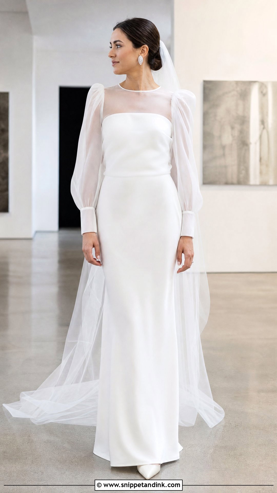 Puff Sleeve Wedding Dress Topper With Simple Gown - Snippet and Ink - 20 Wedding Dress Topper Long Sleeve Ideas