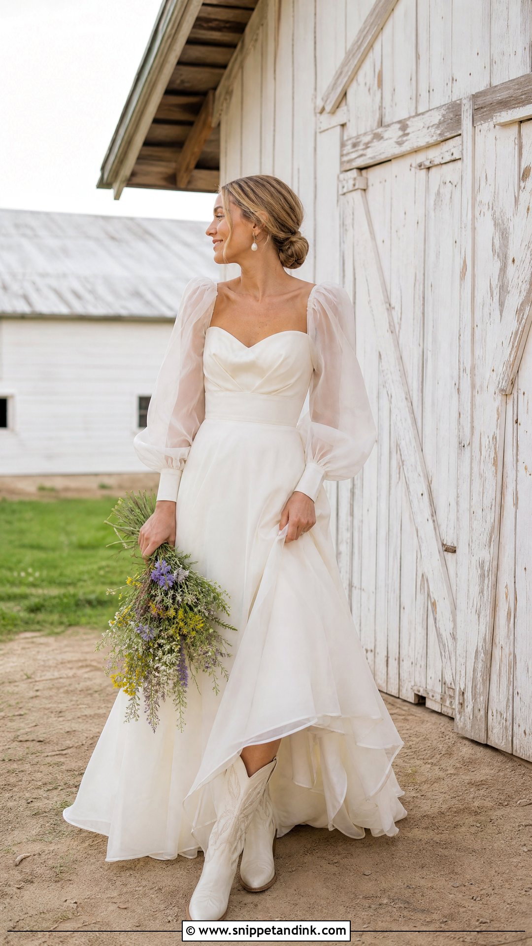 Puff Sleeve Wedding Dress With Cowboy Boots - Snippet and Ink - 20 Wedding Dresses with Cowboy Boots