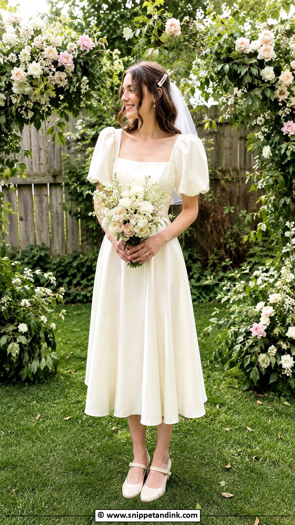 Puff Sleeve Wedding Dress With Mary Jane Heels - Snippet and Ink - 30 Backyard Wedding Dress Ideas