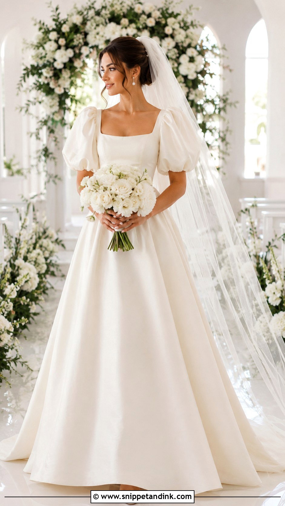 Puff Sleeve Wedding Dress With Veil - Snippet and Ink - 25 Puffy Sleeve Wedding Dress Ideas
