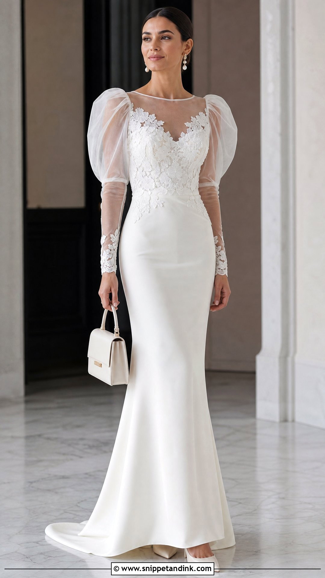 Puff Sleeve Wedding Dress with Mesh Sleeves - Snippet and Ink - 20 Wedding Dress with Mesh Sleeves
