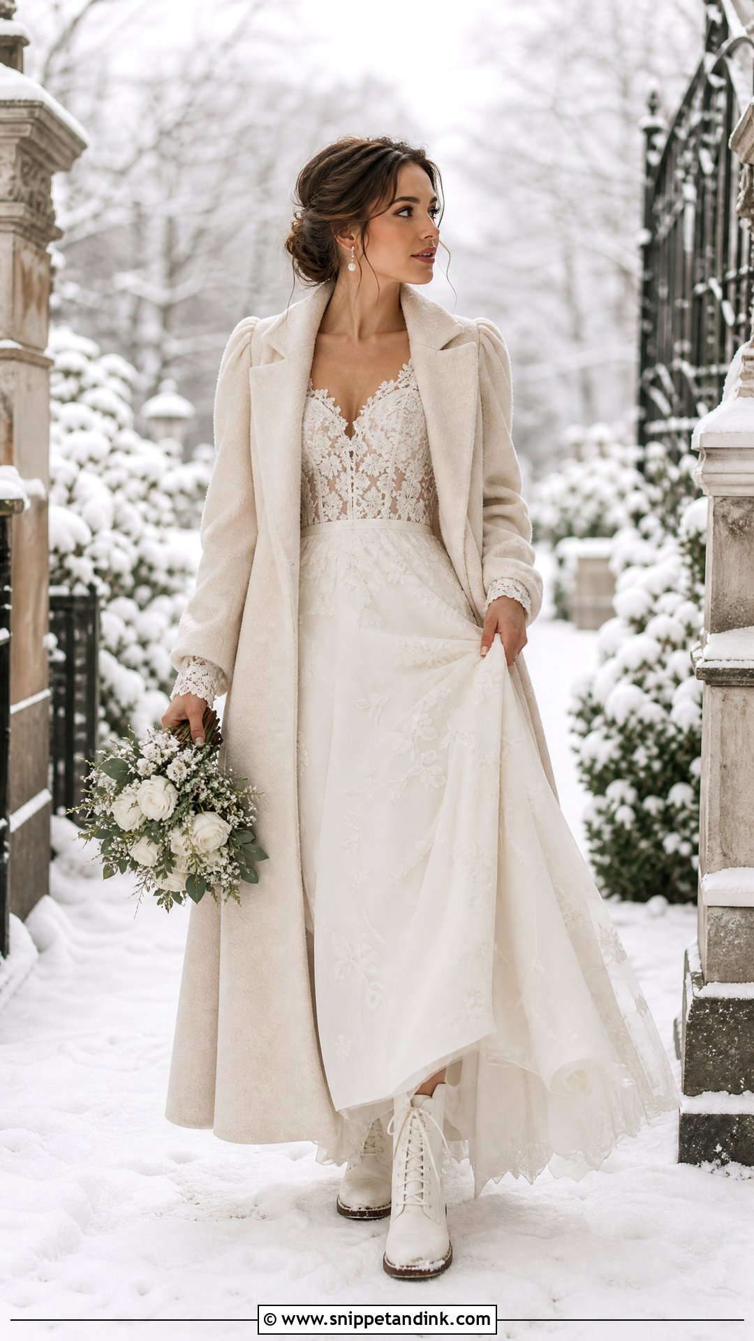 Puff Sleeve Winter Elopement Dress - Snippet and Ink - 25 Winter Elopement Dress Ideas