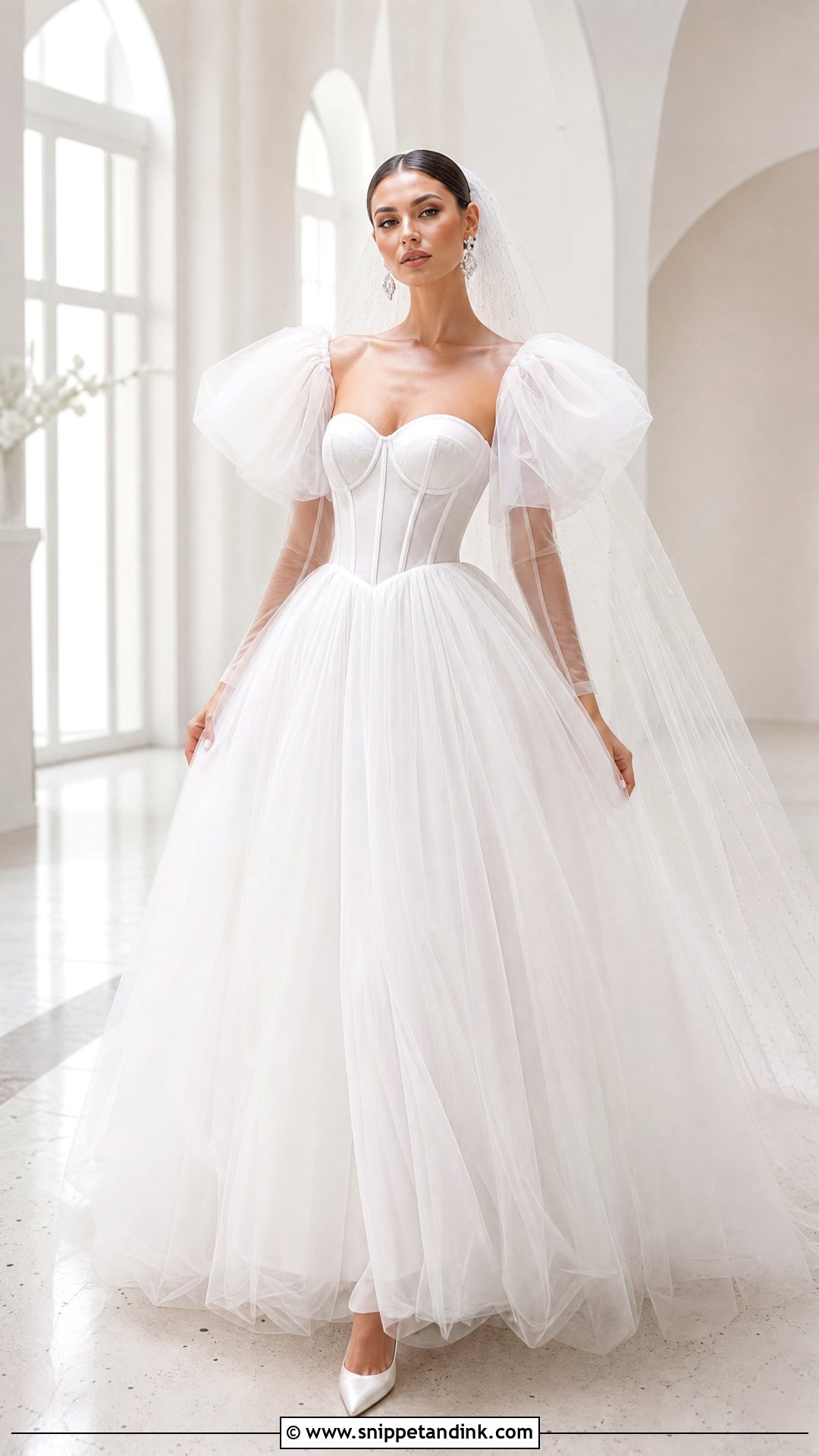 Puff Tulle Sleeve Ball Gown Wedding Dress - Snippet and Ink - 20 Wedding Dress Tulle Sleeves