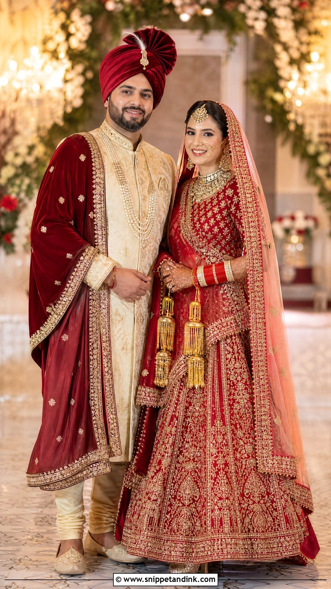 Punjabi Bridal Lehenga With Heavy Sherwani - Snippet and Ink - 25 Indian Hindu Couple Wedding Dress Ideas