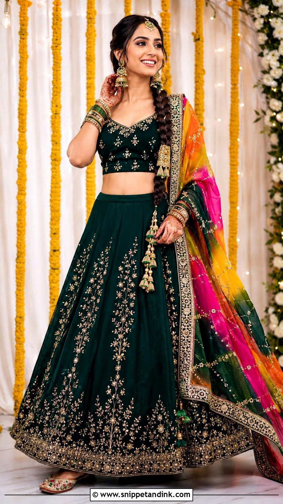 Punjabi Green Lehenga For Mehndi - Snippet and Ink - 25 Punjabi Wedding Dress Ideas